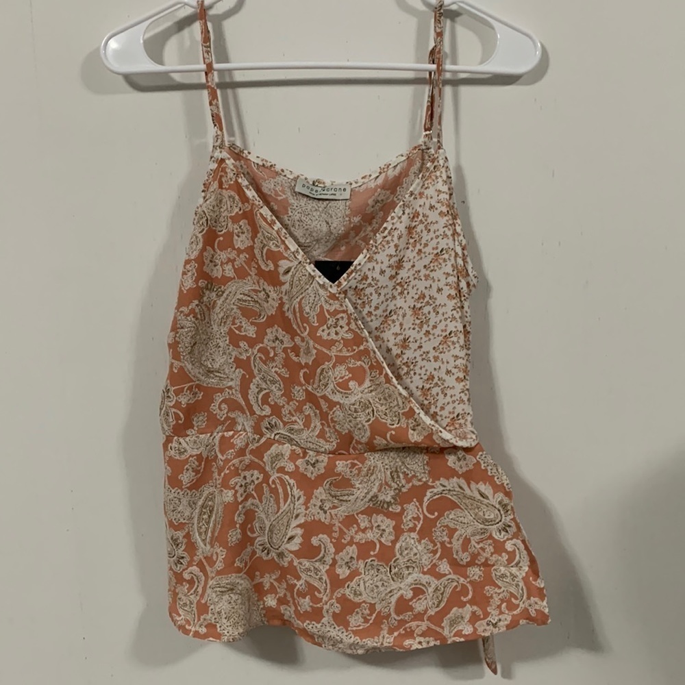 Paper Crane wrap look spaghetti strap summer top two cute fabrics Sz See* NWT
